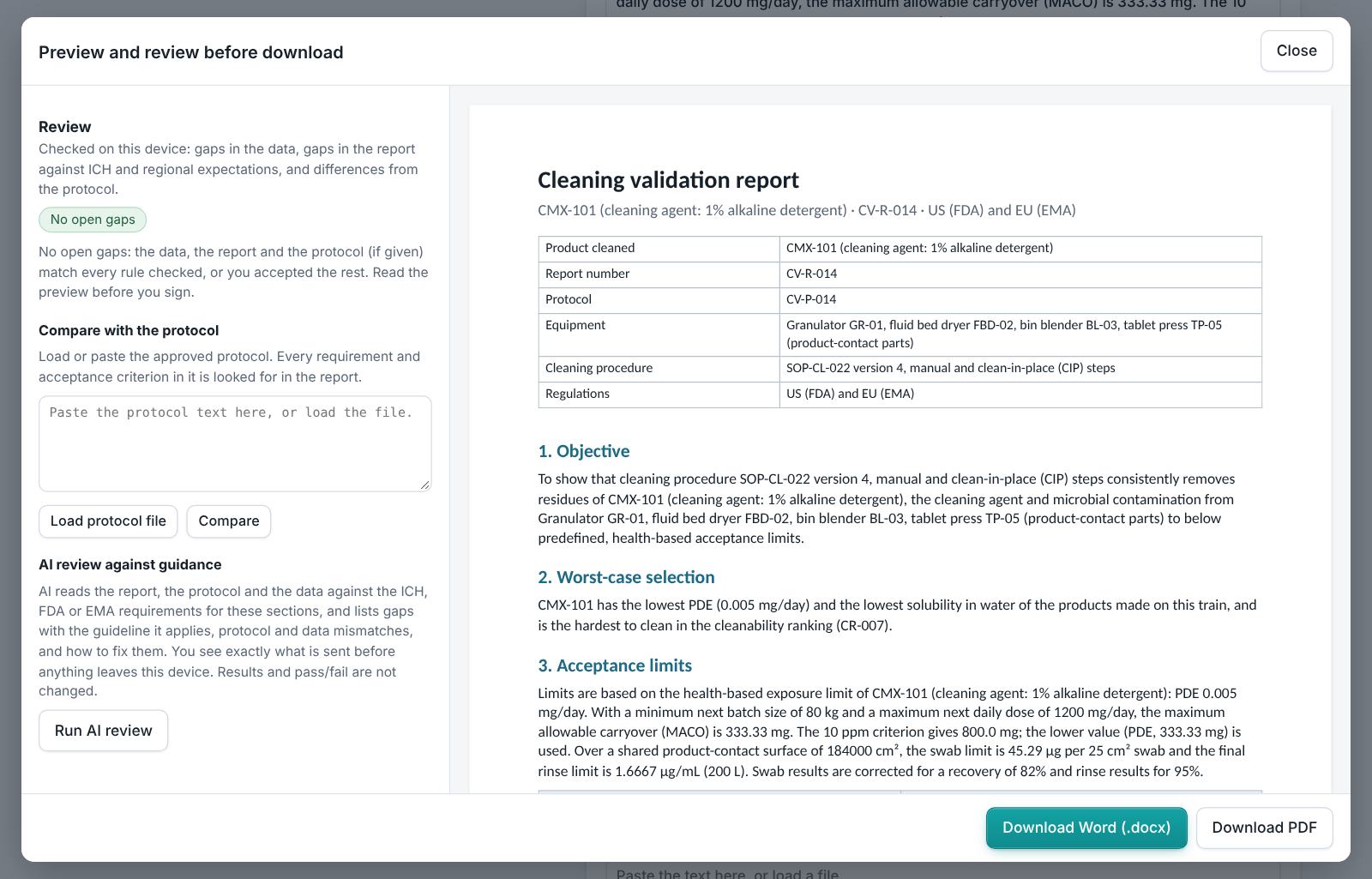 Cleaning Validation Report