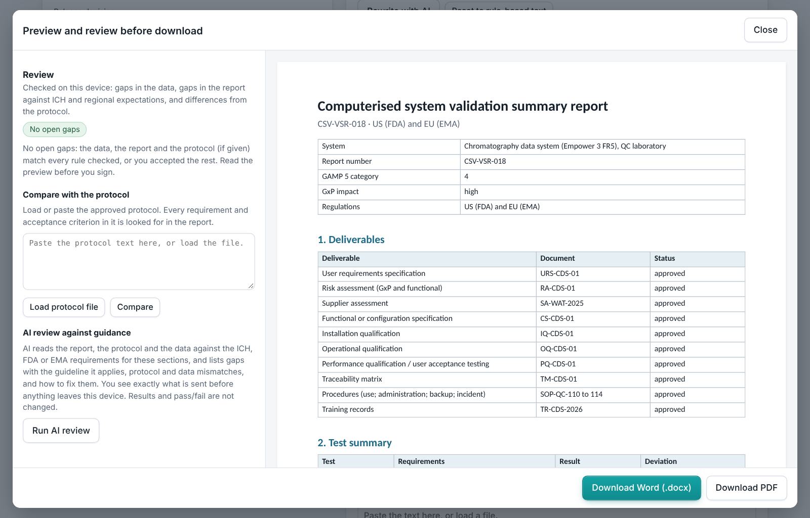 Computerised System Validation Summary
