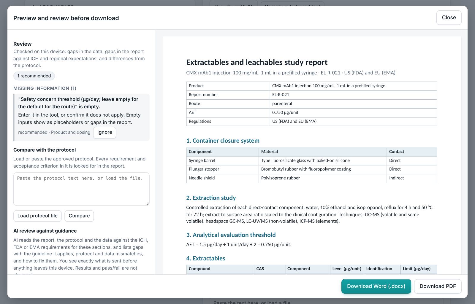 Extractables & Leachables Study Report