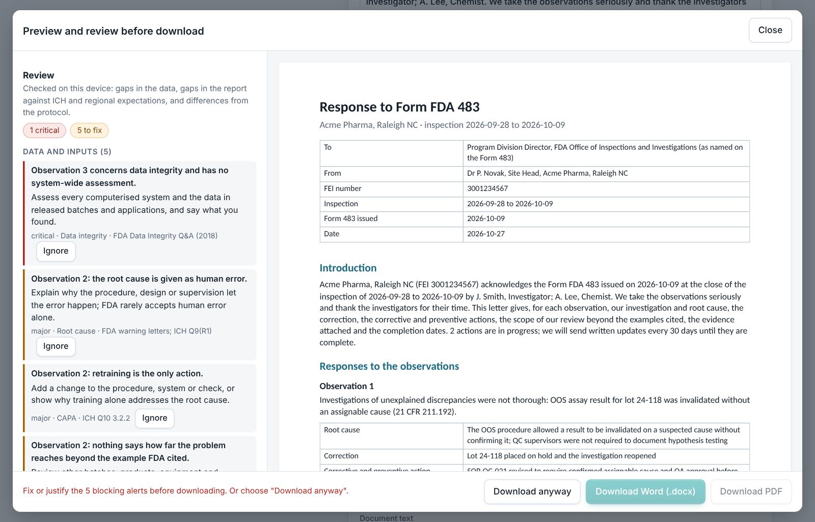 Form 483 Response