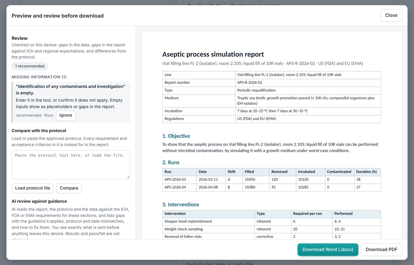 Media Fill (APS) Report