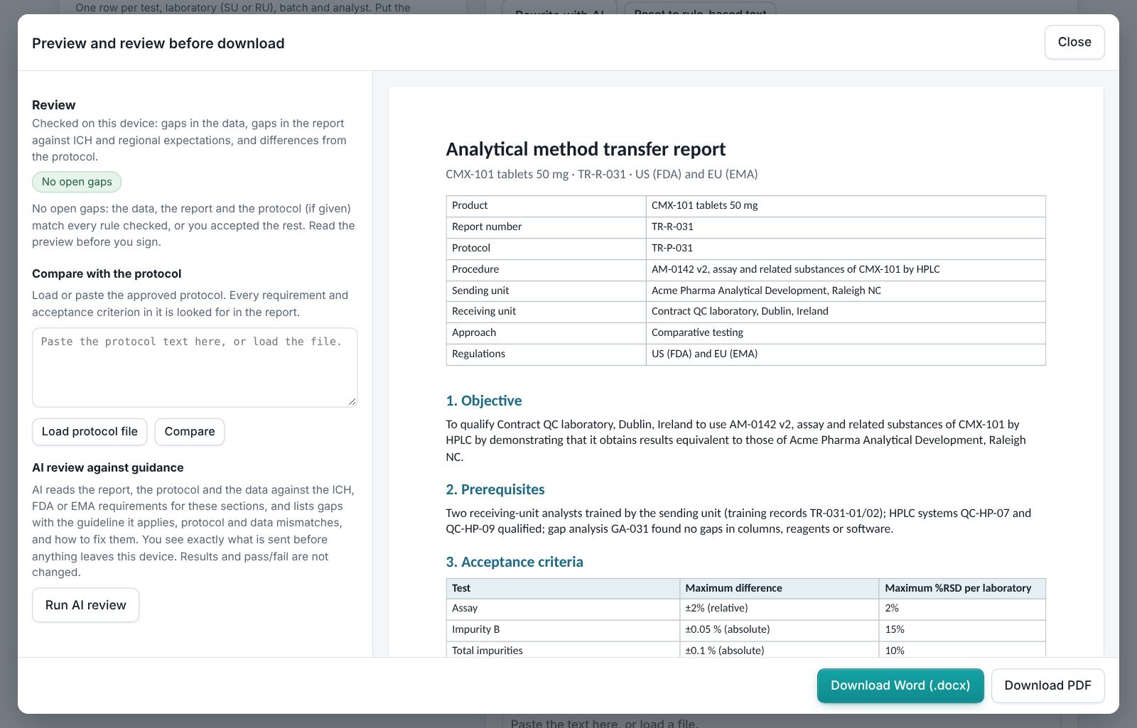 Method Transfer Report