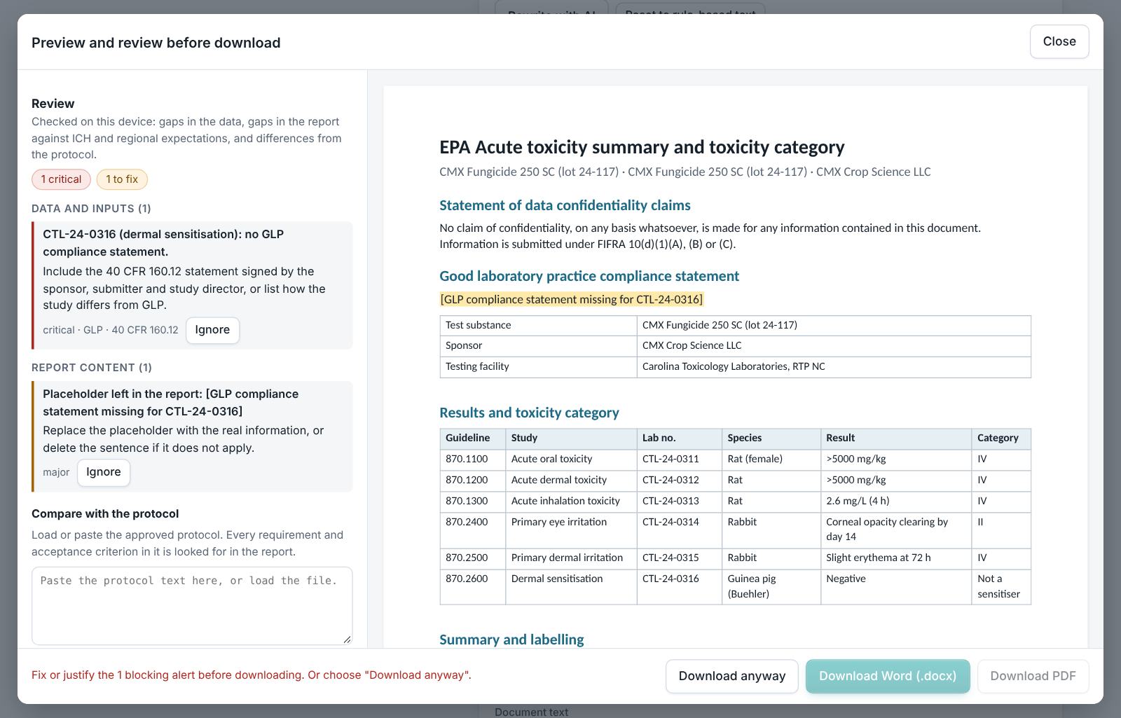 Pesticide Acute Toxicity Report