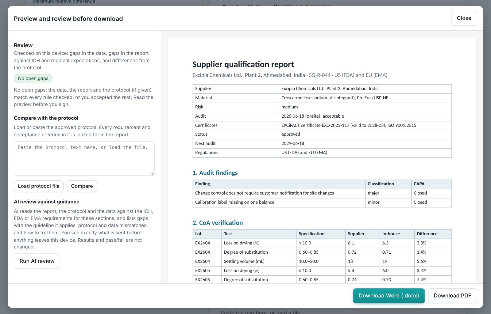 Supplier Qualification Report