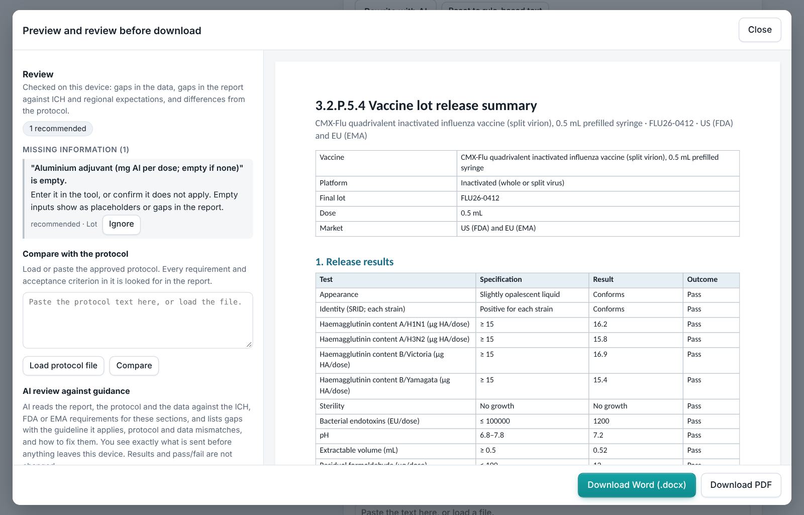 Vaccine Lot Release Summary